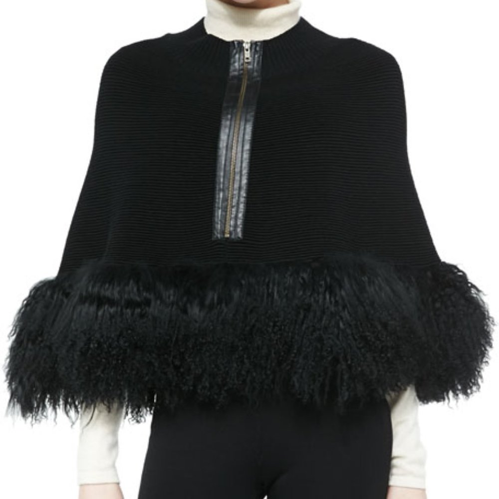 Nanette Lepore fur trimmed cape/ poncho XS/S